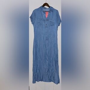 Flamingo Denim Short Sleeve Slim Fit Maxi Dress Women 2XL  Coastal Summer NWT